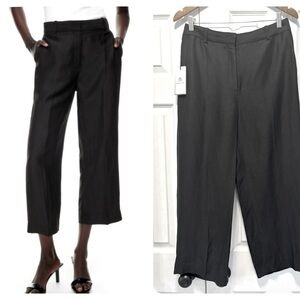 NWT Aritzia Babaton Agency Linen Blend Cropped Pants High Waist Trousers Black 8